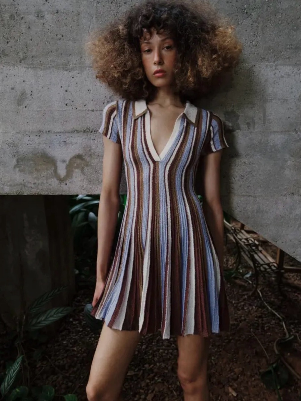 Zara Striped Polo Mini Dress in Brown, Blue, Cream